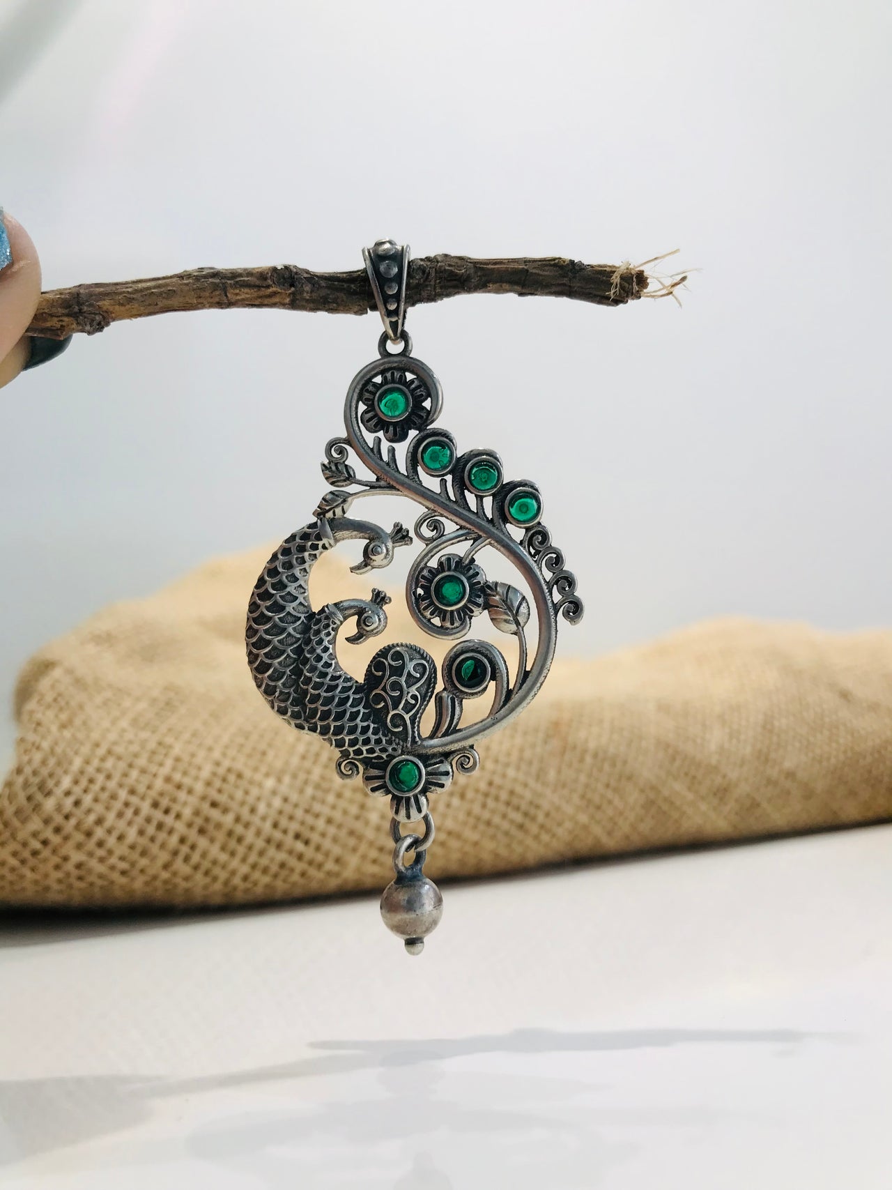925 Peacock Emerald Pendant