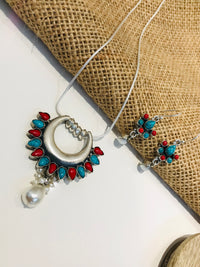 Thumbnail for 925 Coral Turquoise Stone Pendant Set