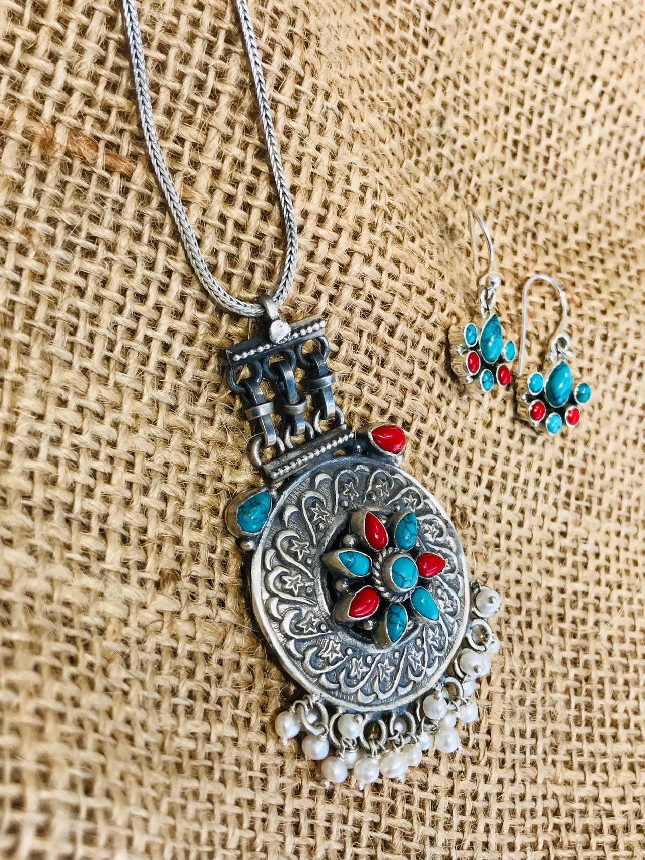 Ethnic Tibetan Silver Pendant Set