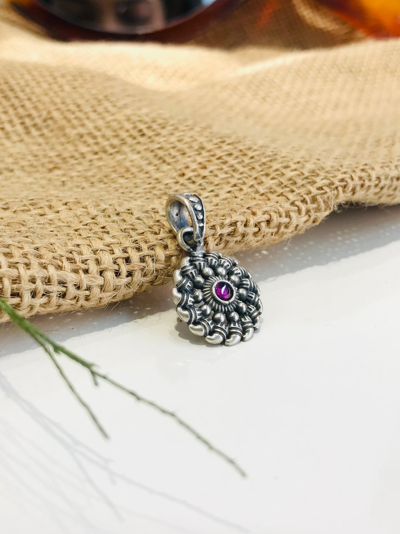 Red Stone Silver Oxidise Pendant