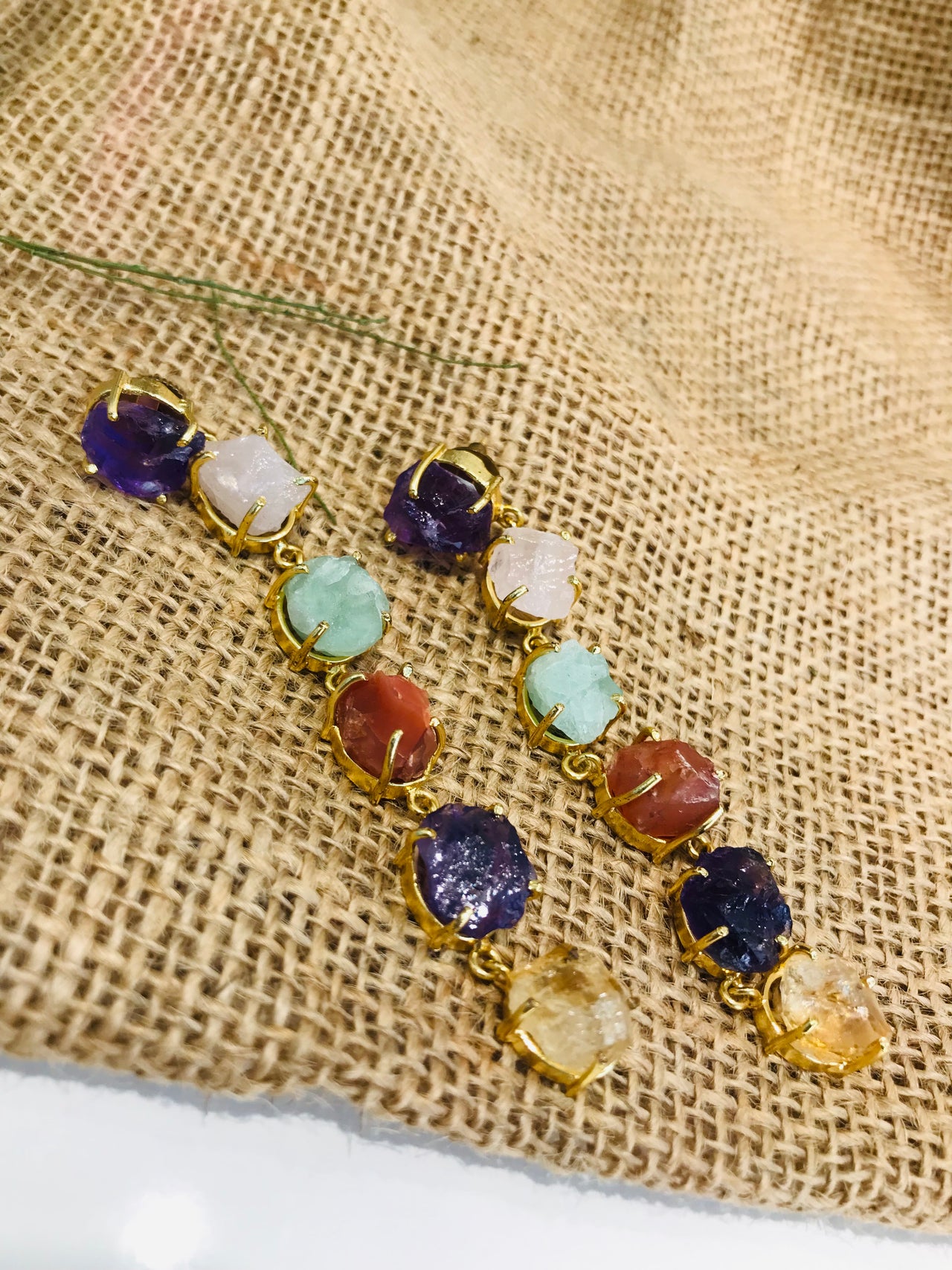 Multi Raw Stone Danglers Earrings