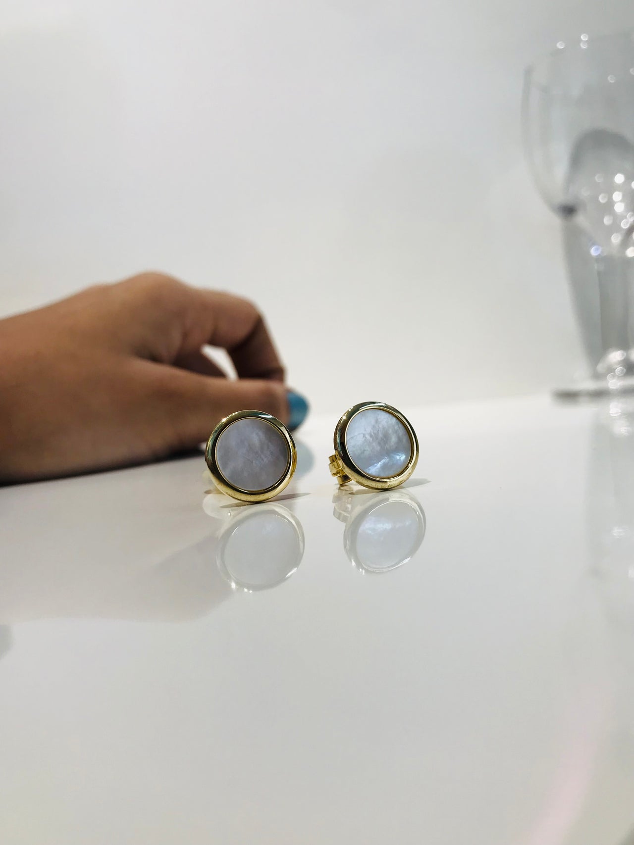 Gold Platted Mother Pearl Cufflink Earrings