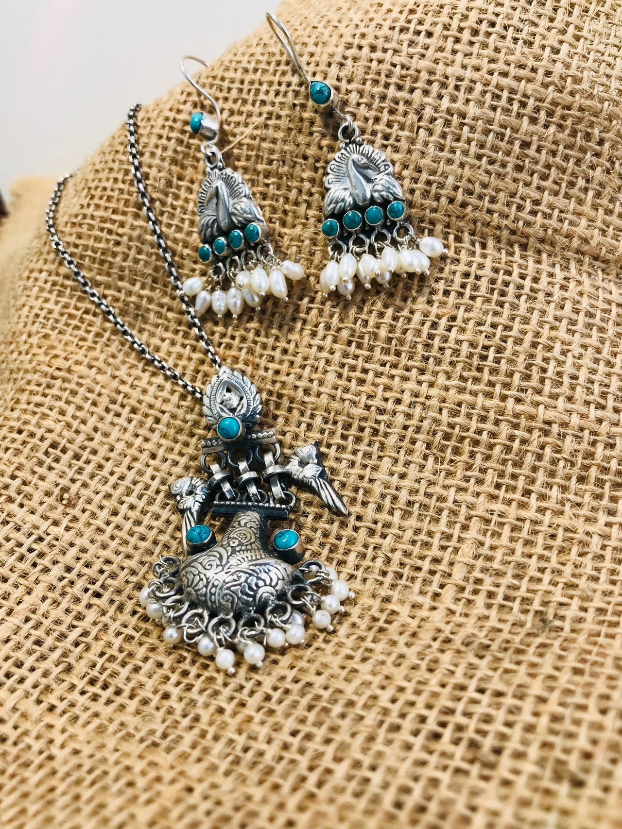 925 Peacock Pearl Pendant Set