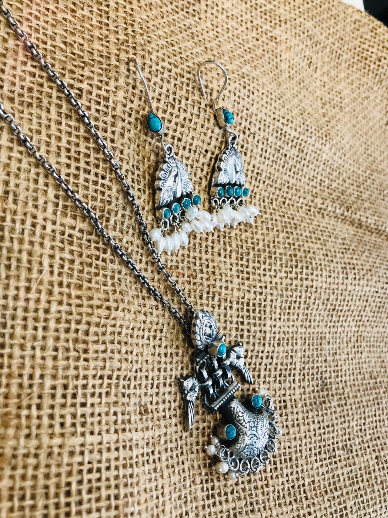 925 Peacock Pearl Pendant Set