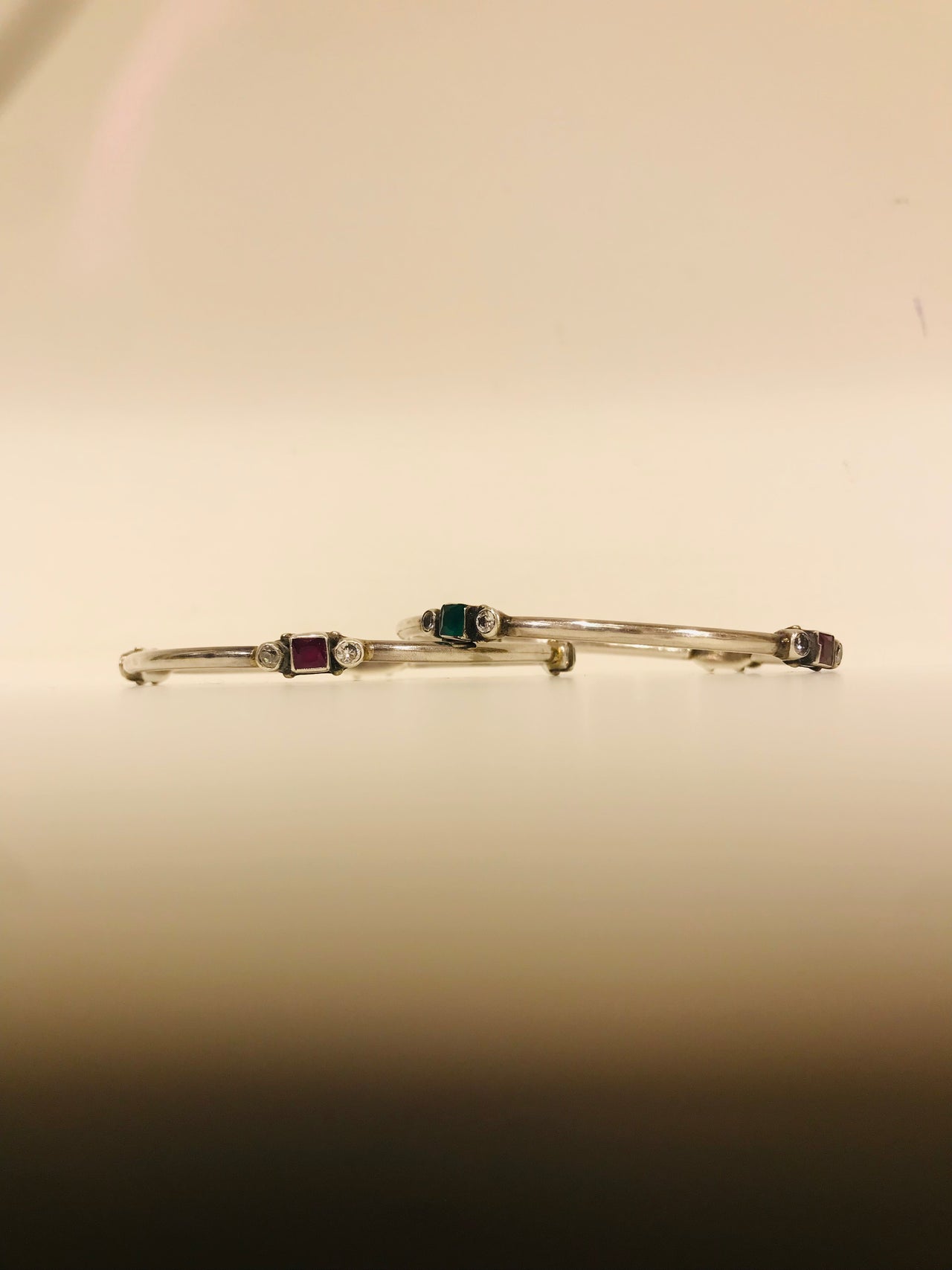 Ruby Emerald Silver Bangle