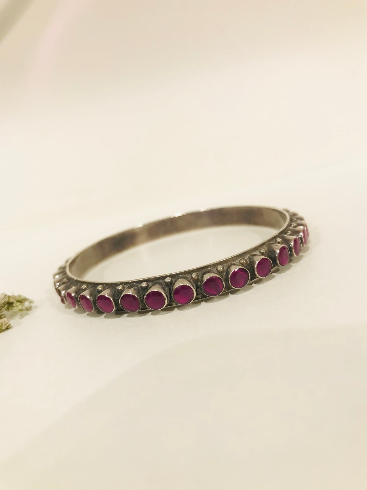 925 Silver Round Ruby Bangle