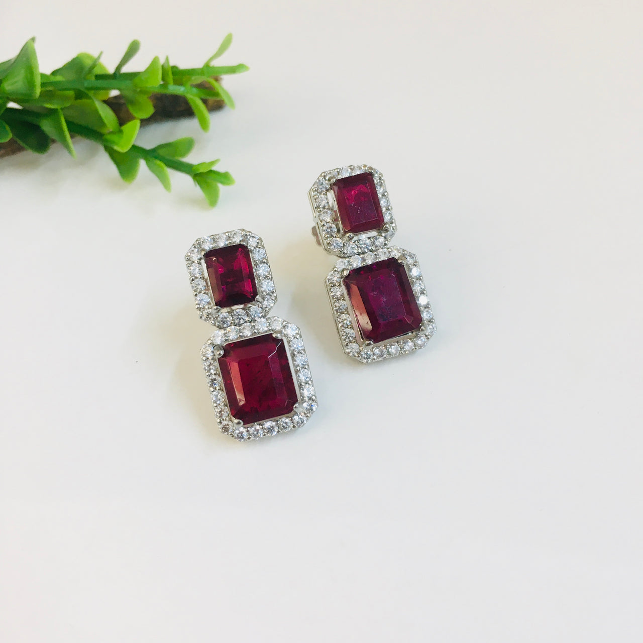 Ruby Doublet Silver Earrings