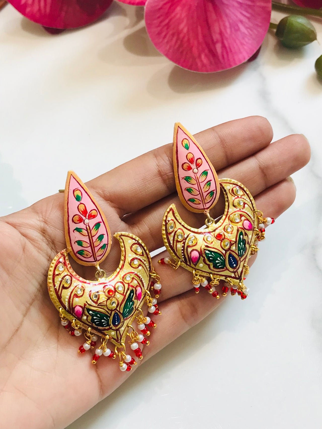 Peacock Art Tanjore Earrings