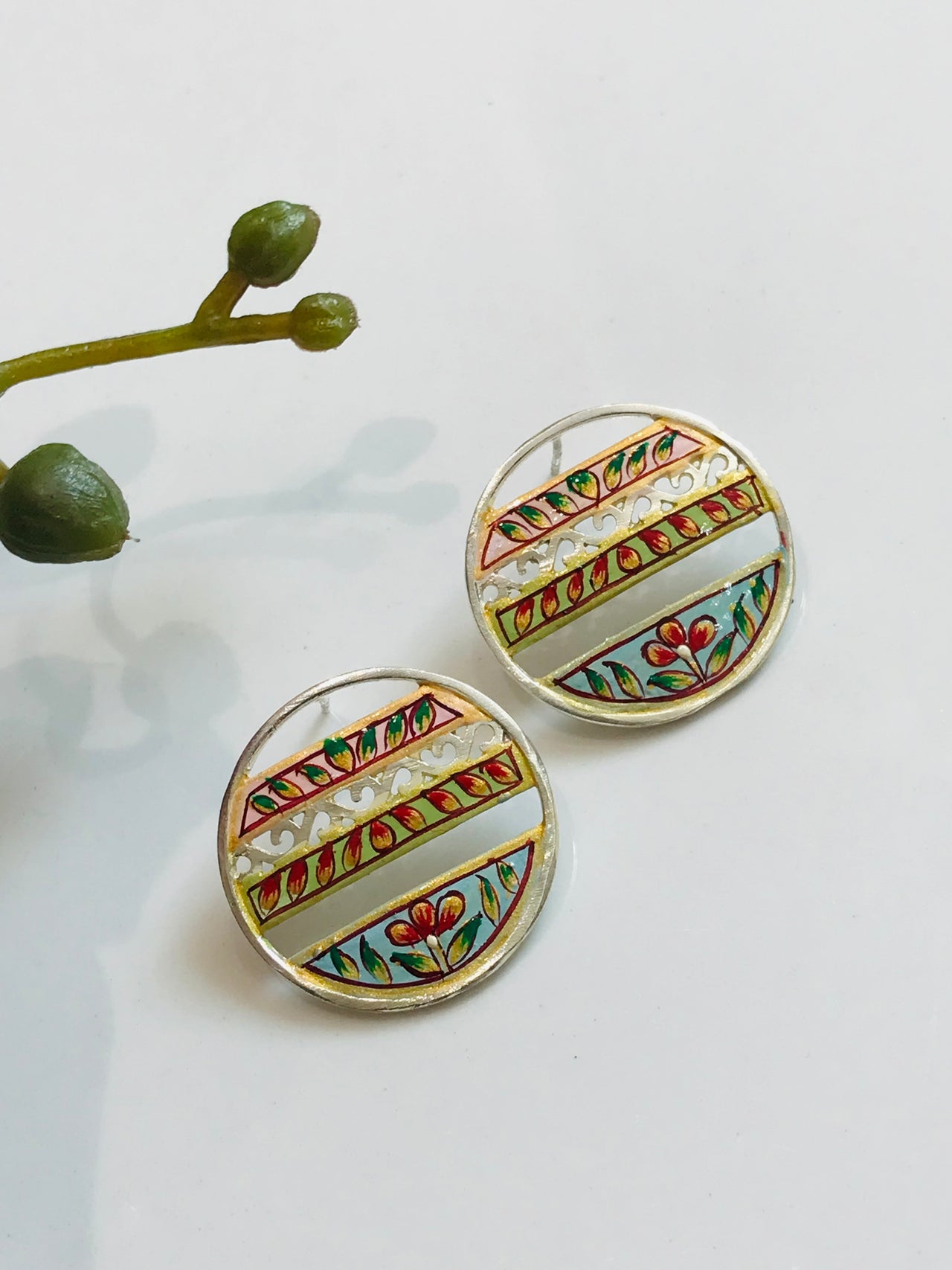 Round Flower Tanjore Earrings