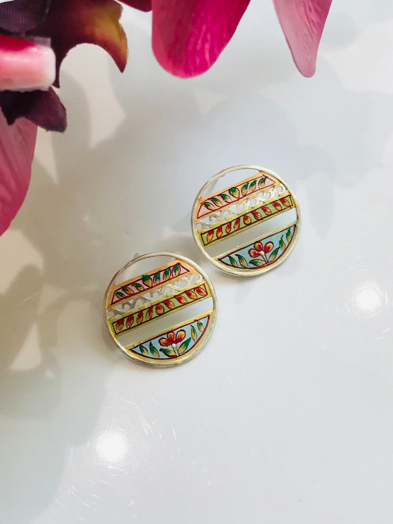 Round Flower Tanjore Earrings