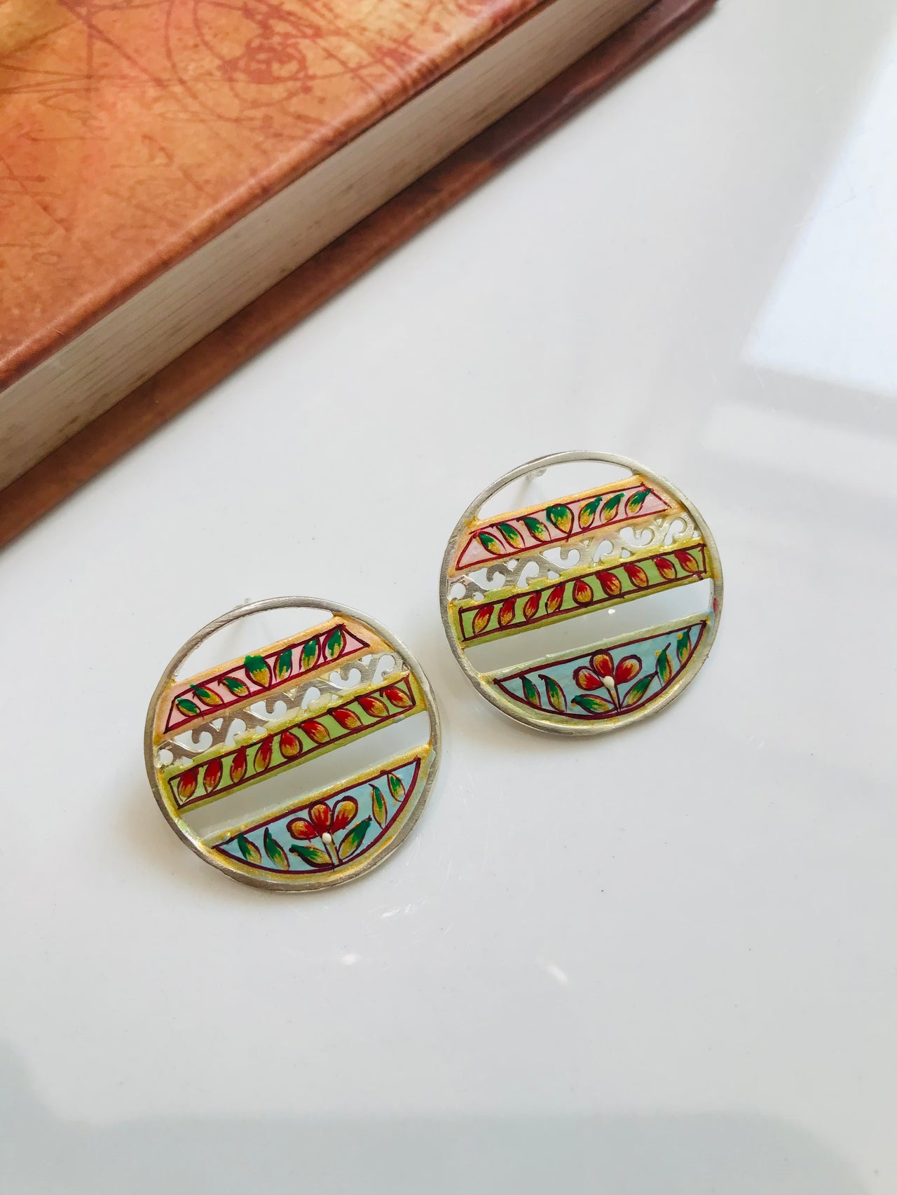 Round Flower Tanjore Earrings