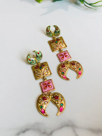 Thumbnail for Floral Long Tanjore Earrings