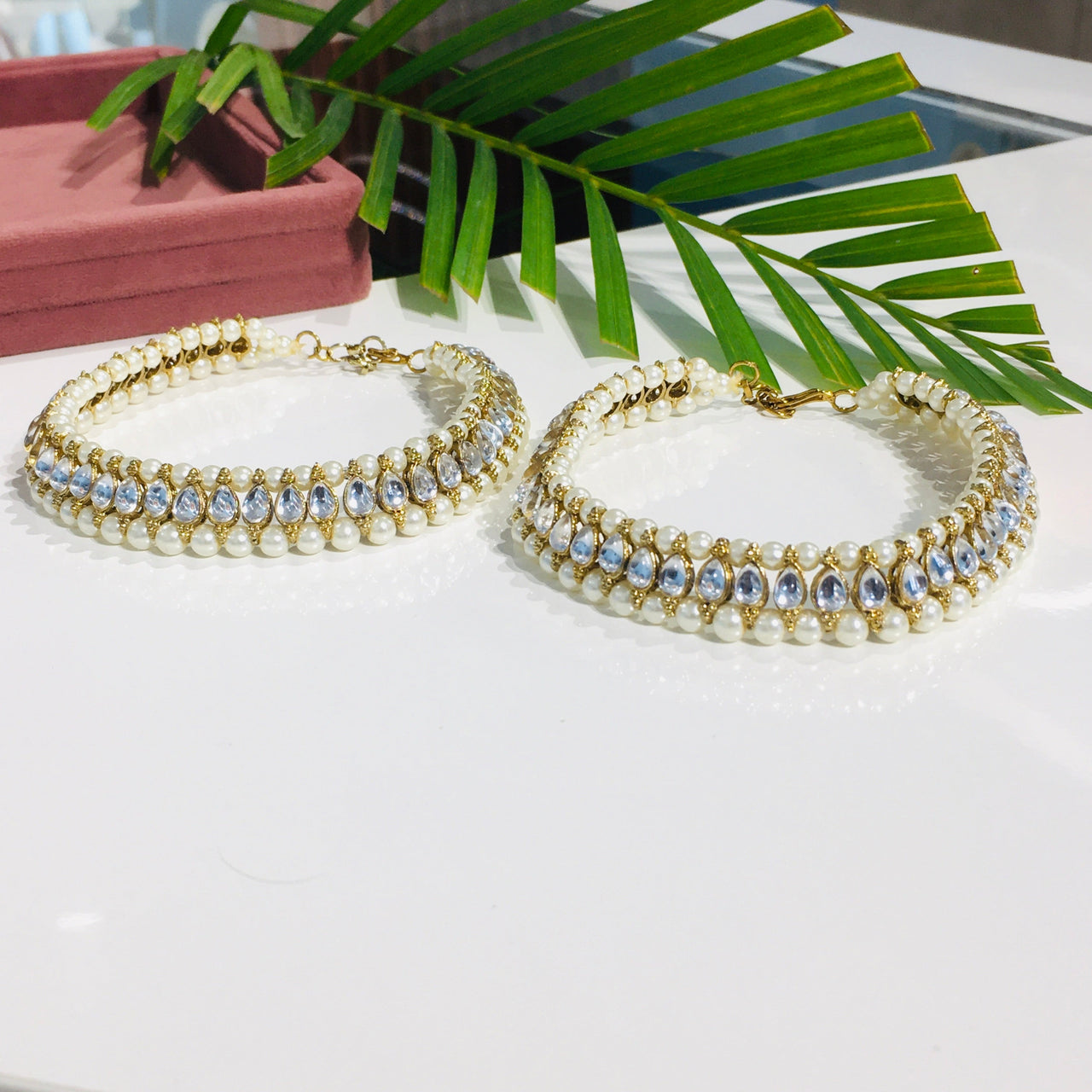 Kundan Pearl Anklet Zayn Luxury Jewellery