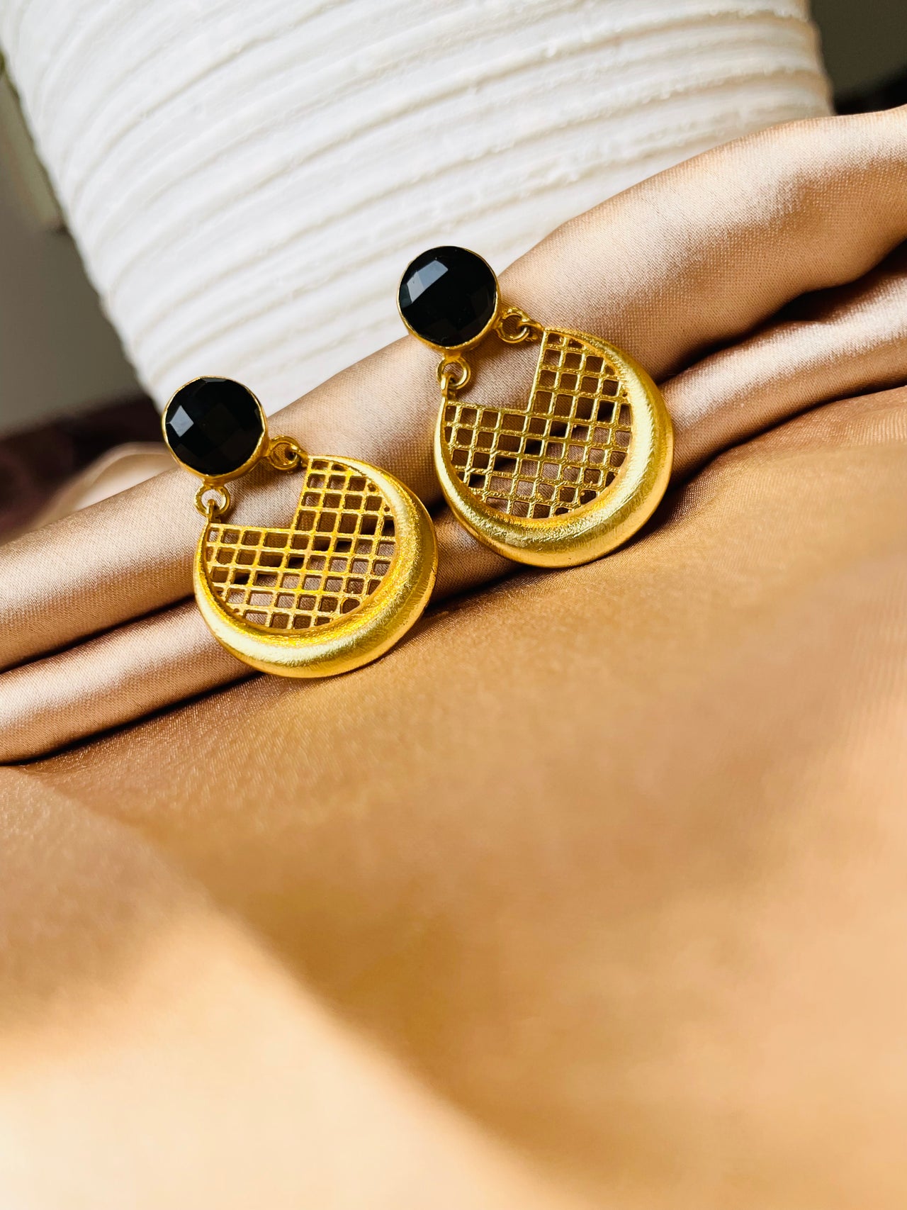 Black Stone Gold Earrings