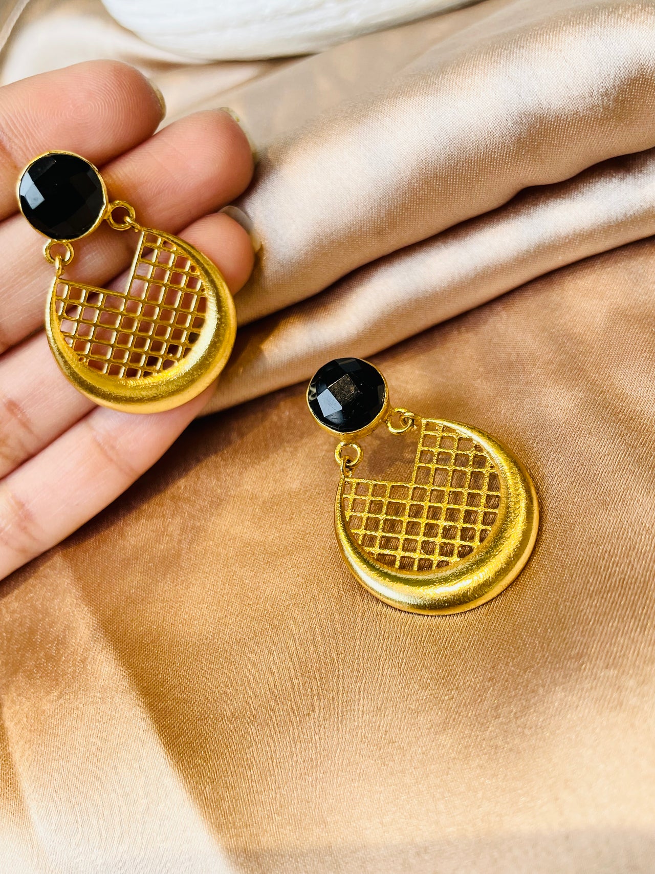 Black Stone Gold Earrings