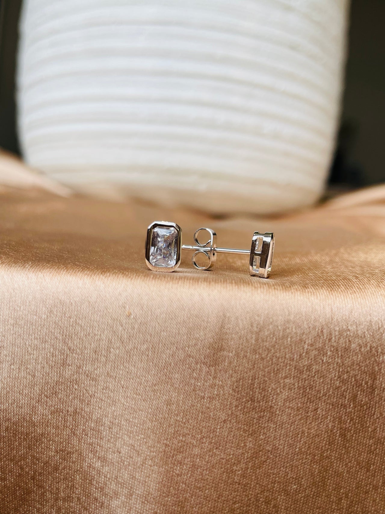 Silver Rectangle Stud Earrings