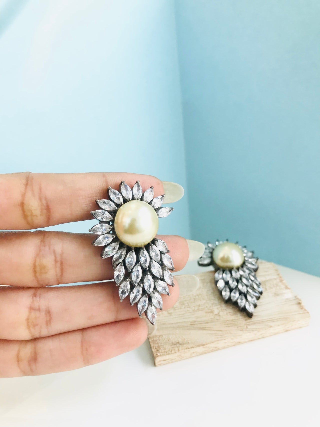 Studded Diamond Leaf Earrings