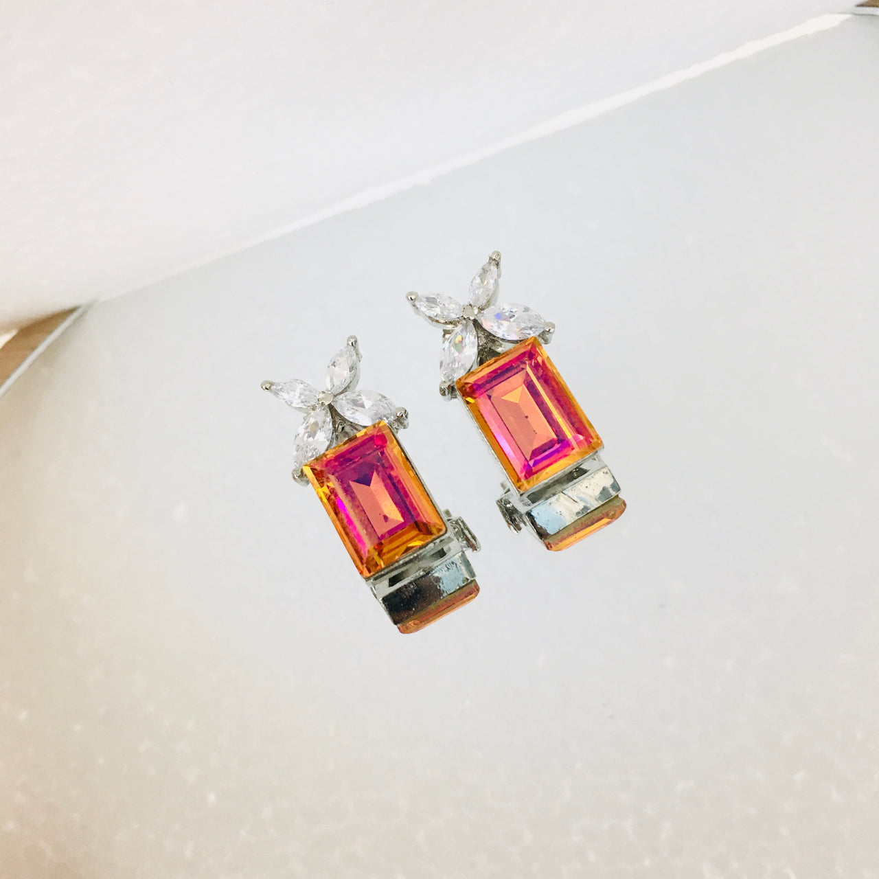 Orange Crystal Stud Earrings Zayn Luxury Jewellery