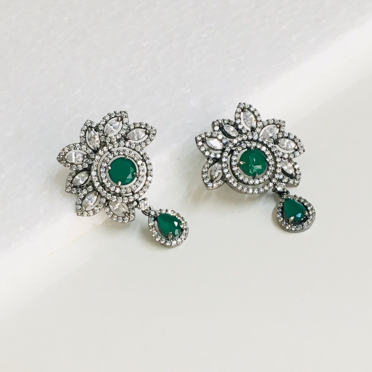 Emerald Drop Floral Earrings