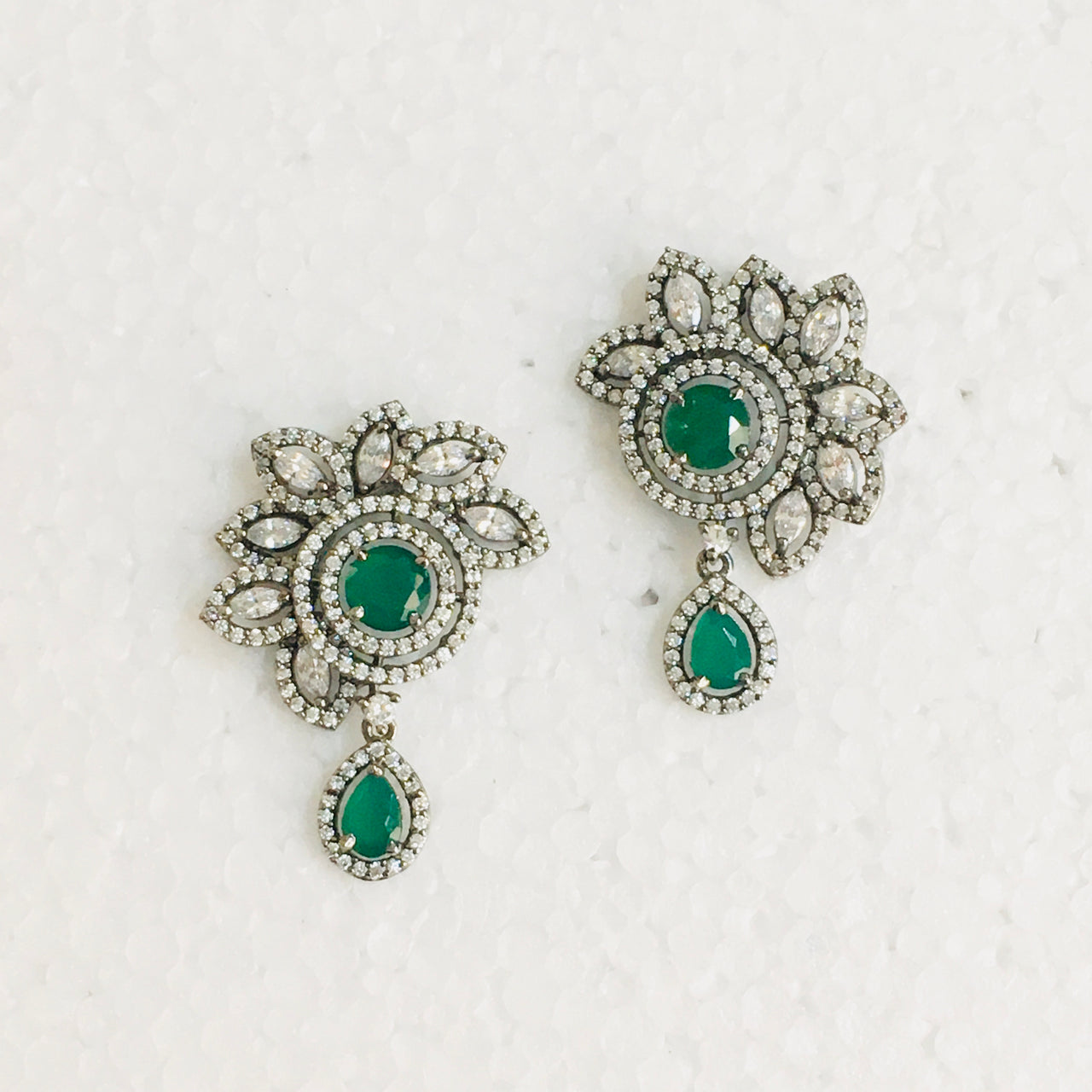 Emerald Drop Floral Earrings