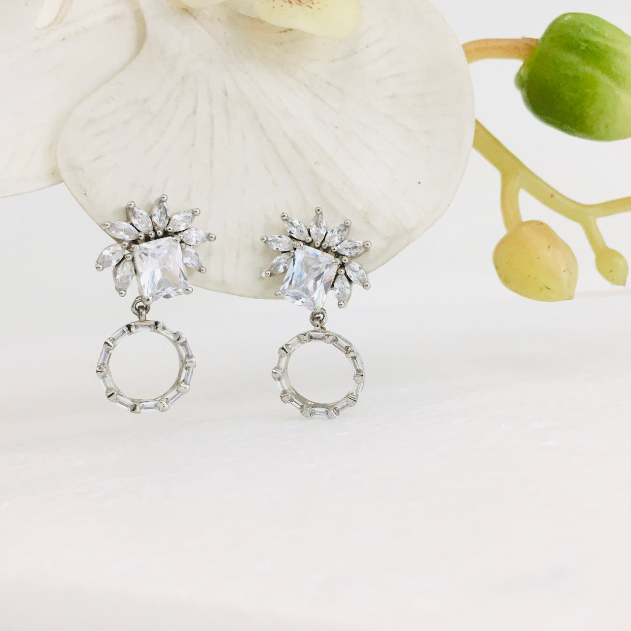 Round Baguette Drop Earrings Zayn Luxury Jewellery