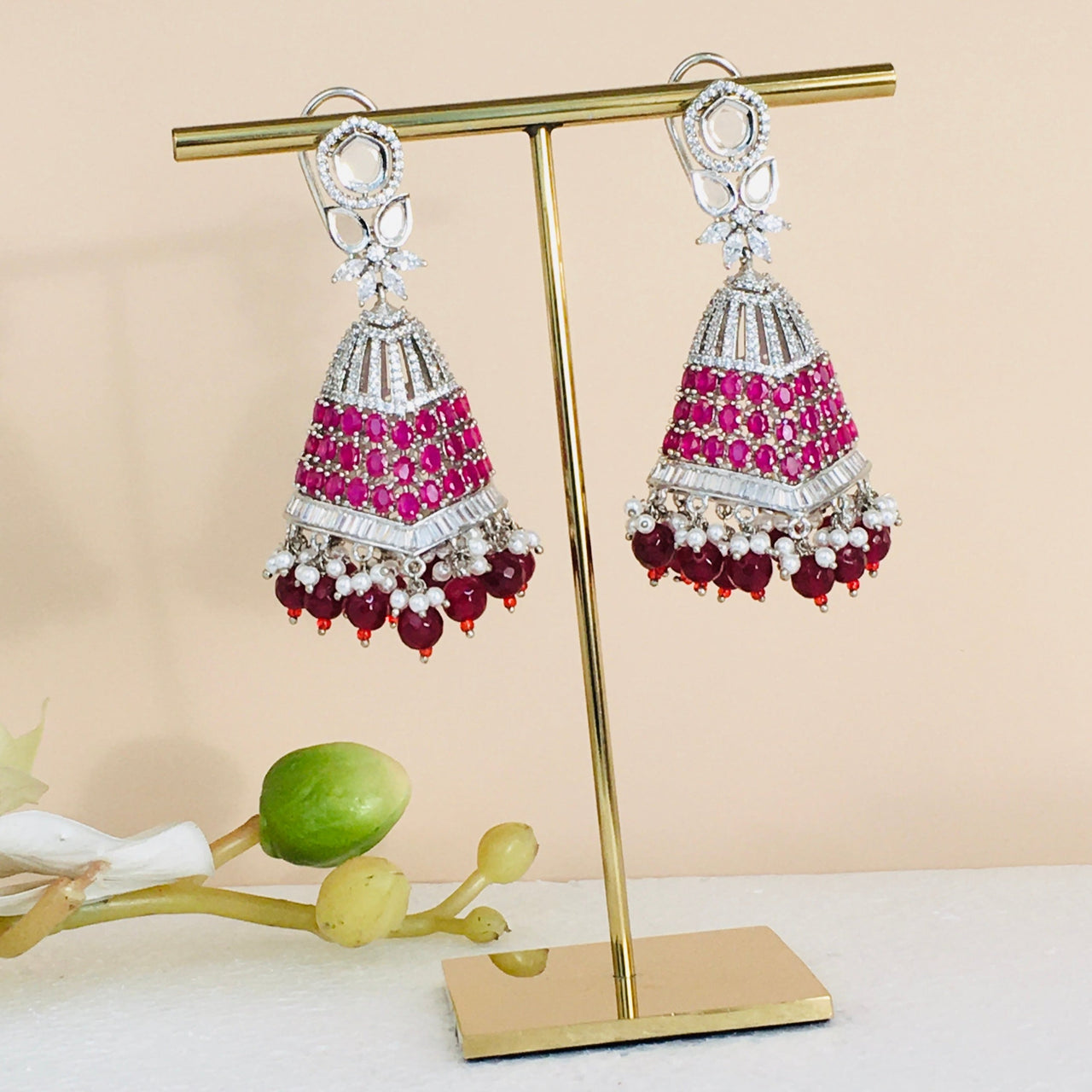 Gold Ruby Dangler Earrings Zayn Luxury Jewellery