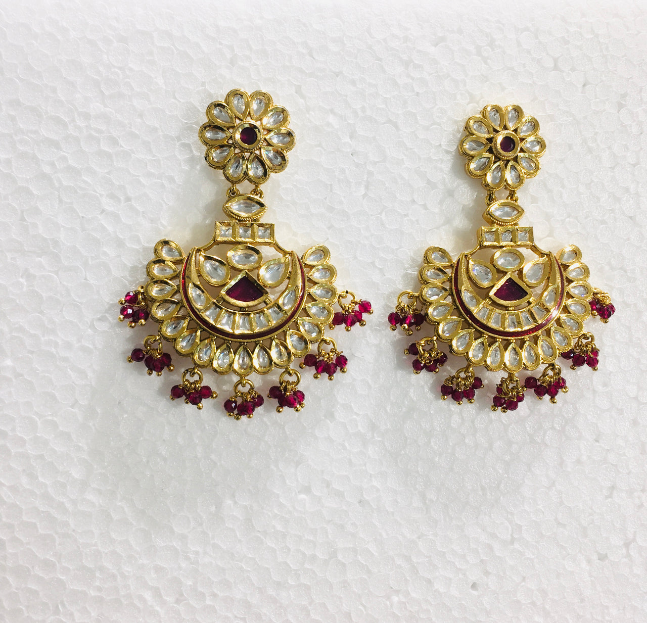 Kundan Ruby Pearl Chandbali Earrings