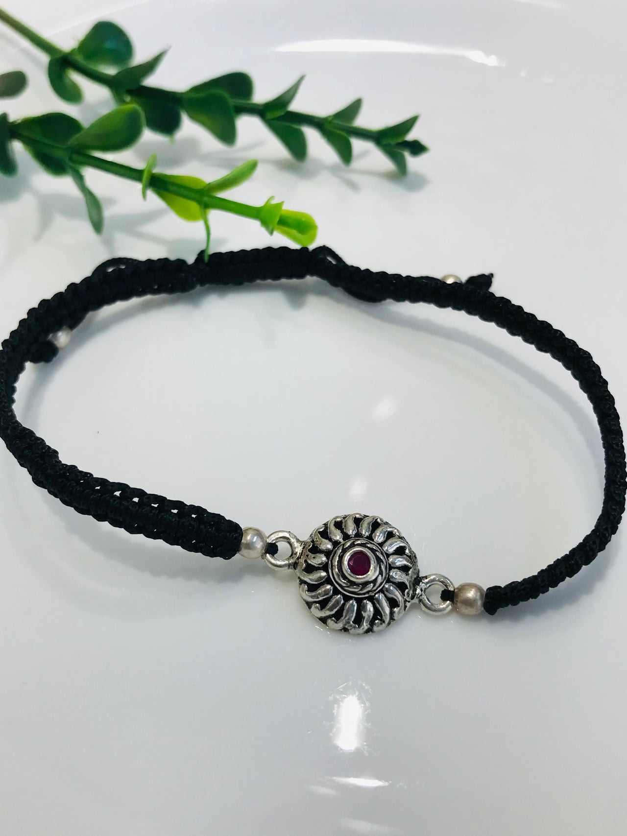 Red Stone Silver Bracelet