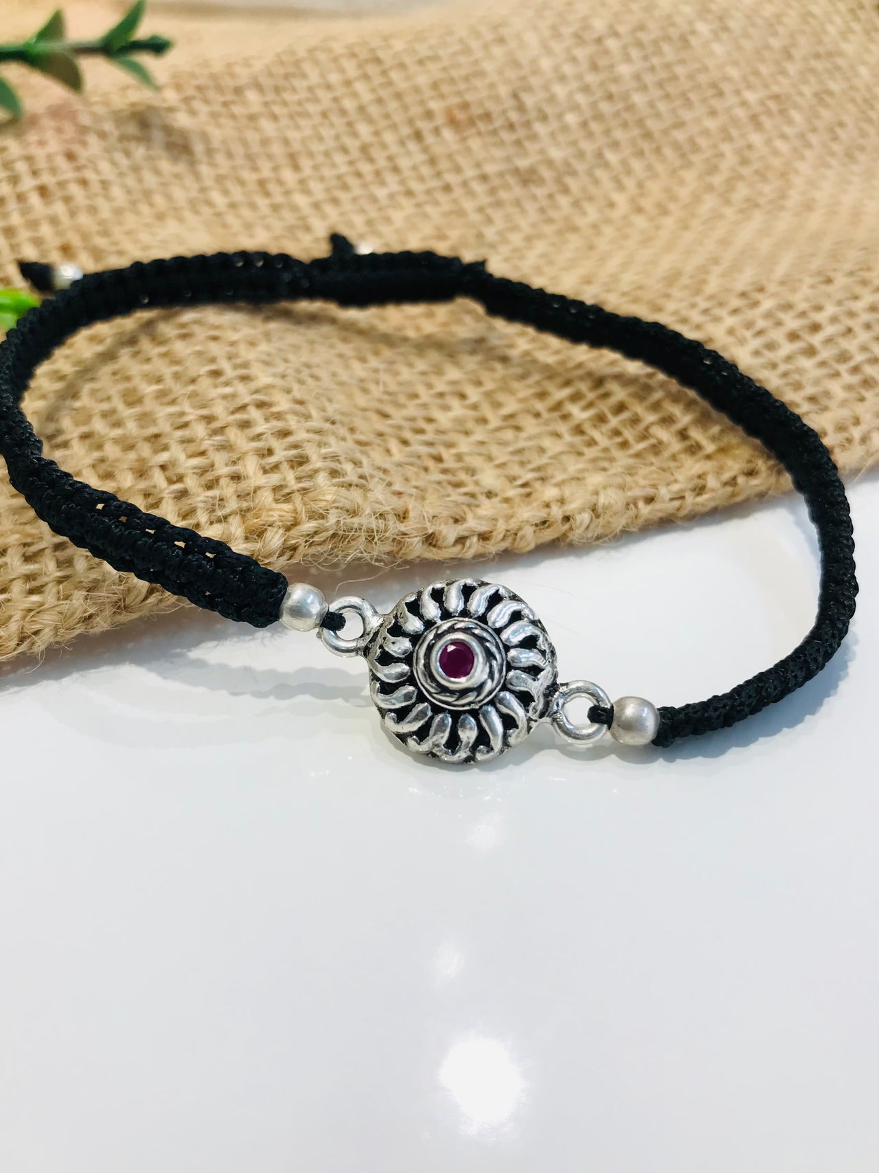 Red Stone Silver Bracelet