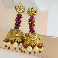 Thumbnail for Statement Ruby Pearl Jhumki Earrings