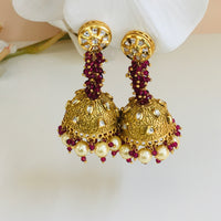 Thumbnail for Statement Ruby Pearl Jhumki Earrings
