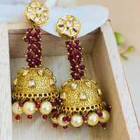 Thumbnail for Statement Ruby Pearl Jhumki Earrings