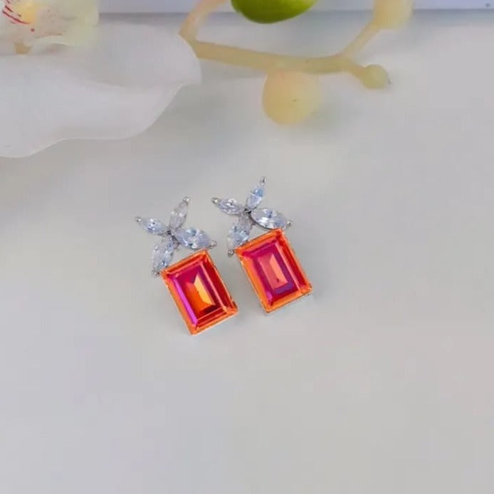 Orange Crystal Stud Earrings Zayn Luxury Jewellery