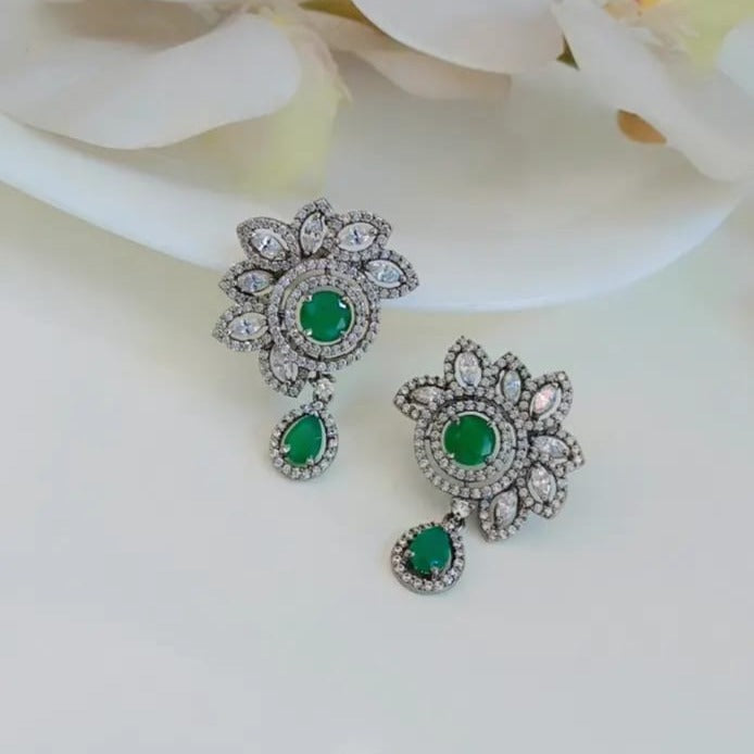 Emerald Drop Floral Earrings Zayn Luxury Jewellery