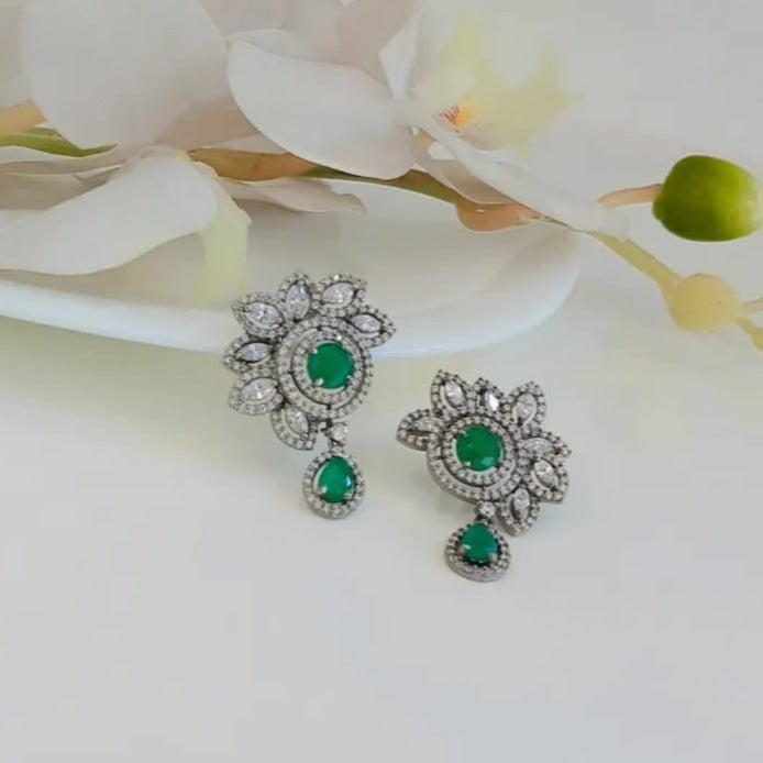 Emerald Drop Floral Earrings Zayn Luxury Jewellery