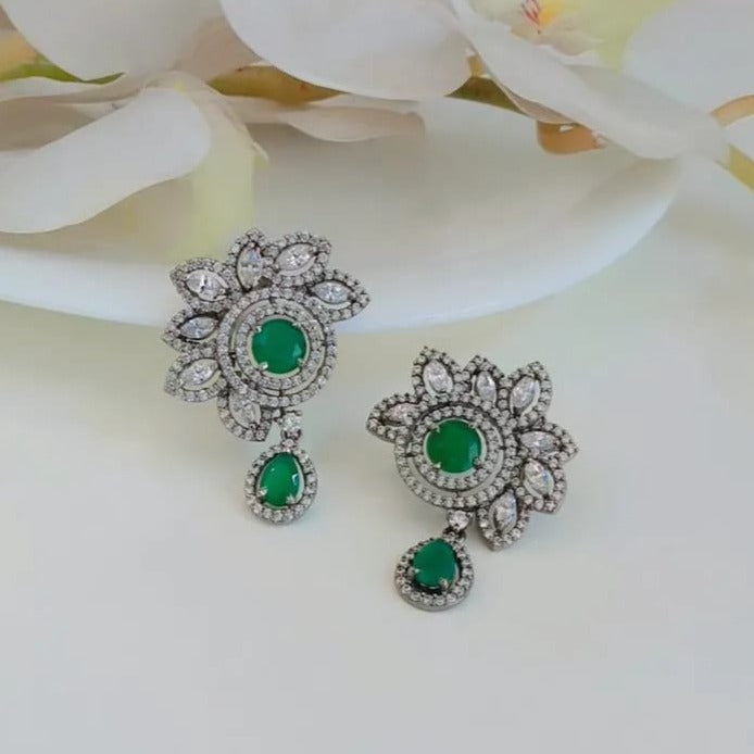 Emerald Drop Floral Earrings Zayn Luxury Jewellery