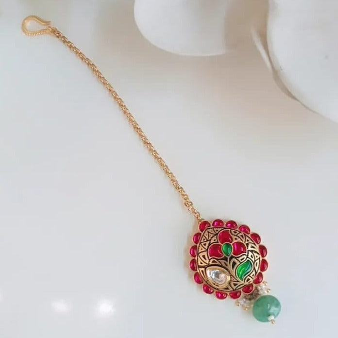 Gold Ruby Kundan Maang Tika Zayn Luxury Jewellery
