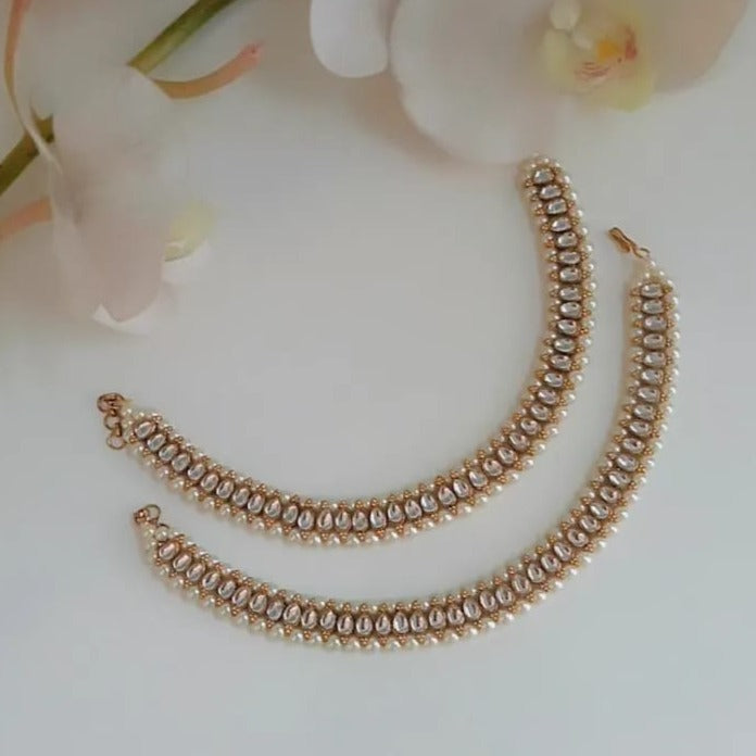 Kundan Pearl Anklet Zayn Luxury Jewellery