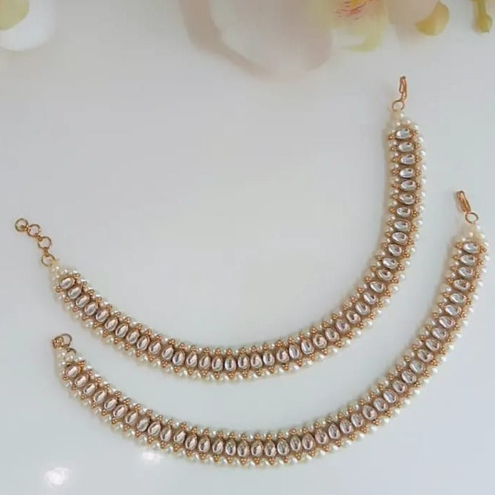 Kundan Pearl Anklet Zayn Luxury Jewellery