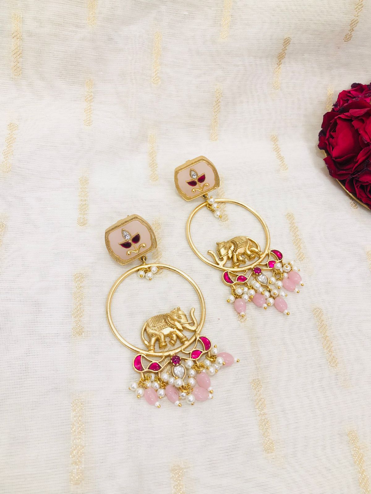 Pink Elephant Motif Earrings