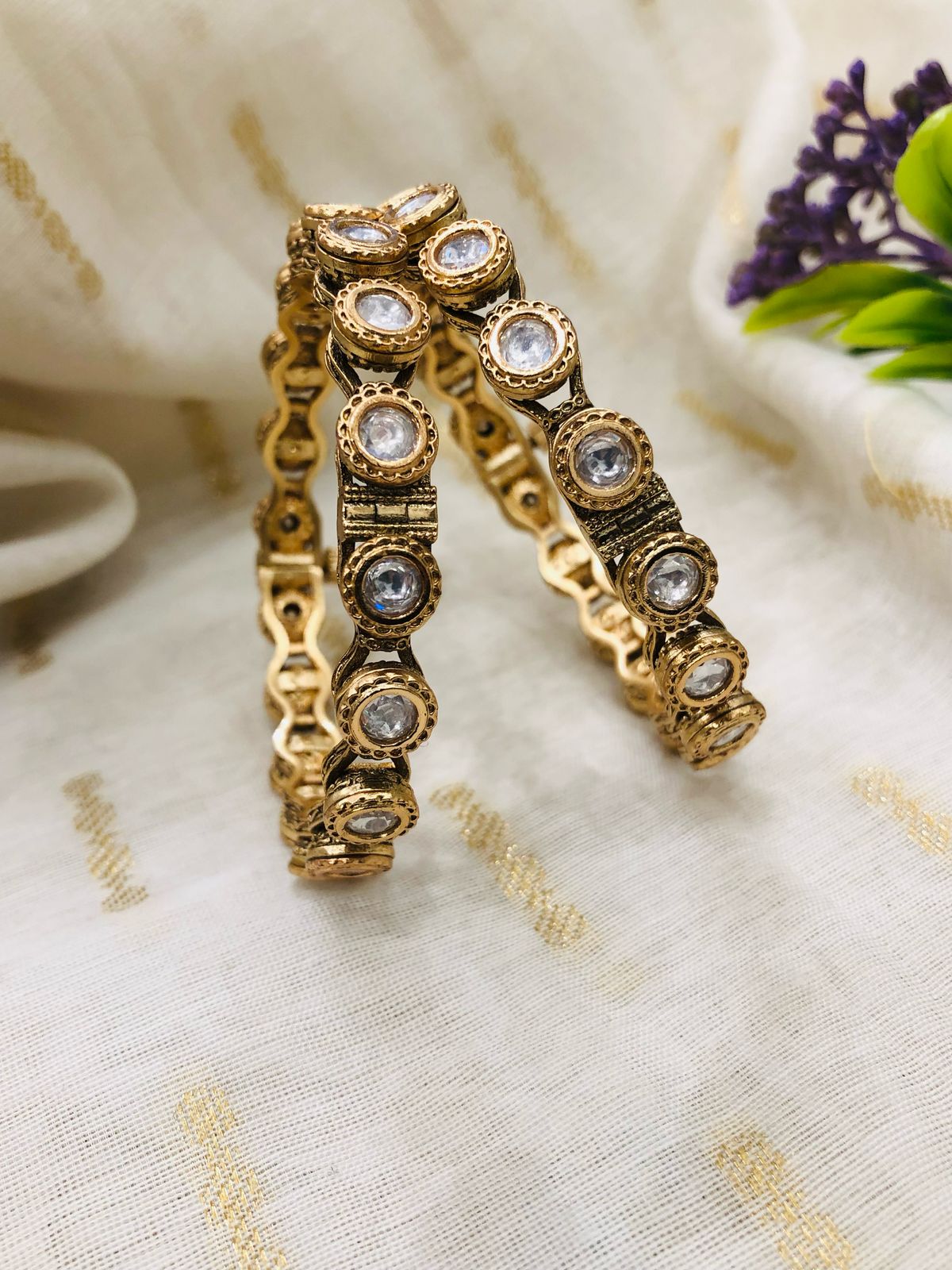 Dull Gold Polki Bangle