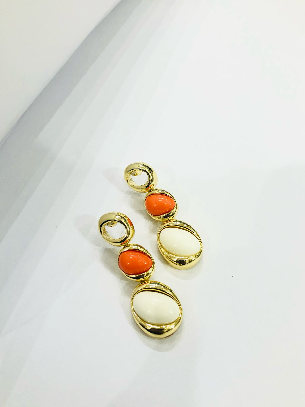 Orange Pearl Golden Earrings