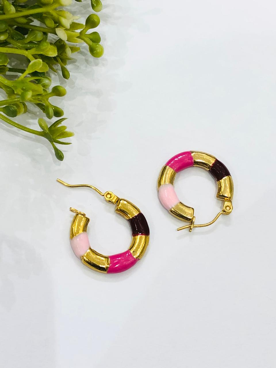 Pink Golden Hoop Earrings