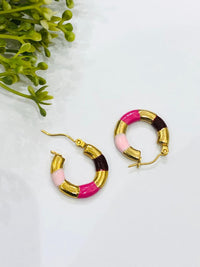 Thumbnail for Pink Golden Hoop Earrings