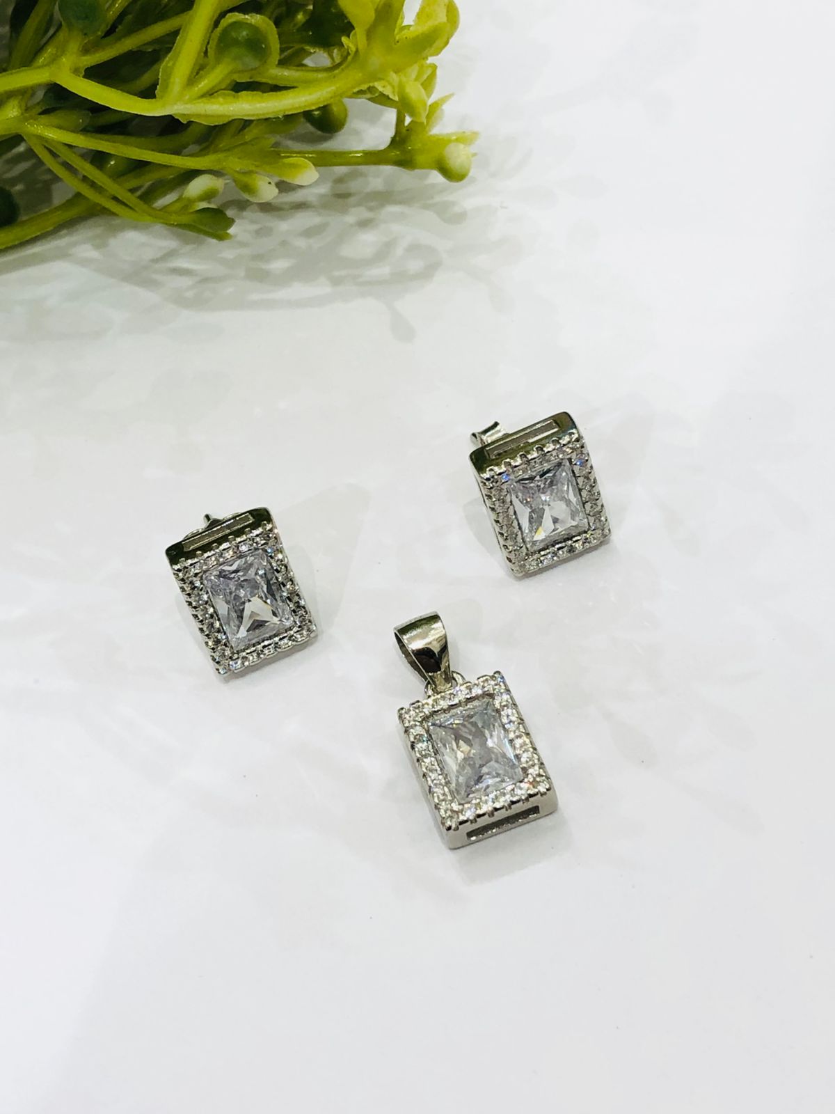 925 Silver Rectangle Pendant Set