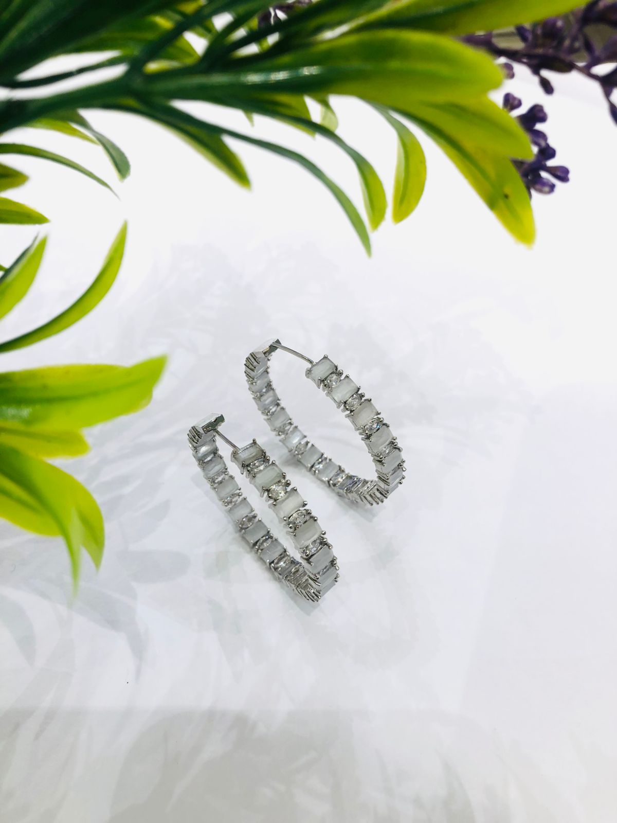 Grey Hoop Earrings