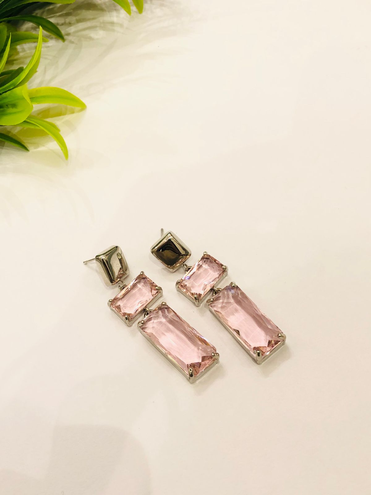 Double Pink Crystal Earrings