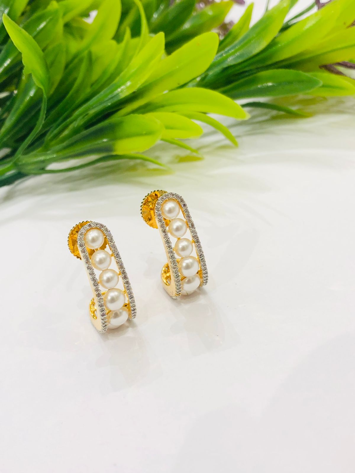 Golden Hoop Pearl Earrings
