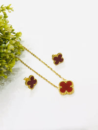 Thumbnail for Maroon Flower Pendant Set