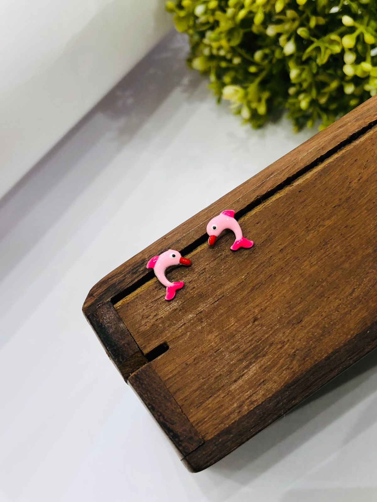 925 Silver Pink Dolphin Earrings